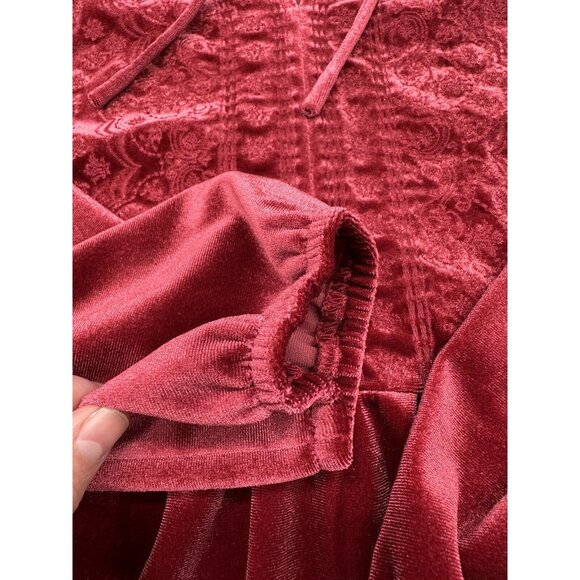Pioneer Woman Womens Red Wine Velour Empire Waist Embroidered Tunic Shirt Small - Picture 10 of 10